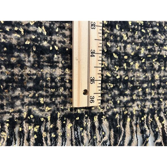 Ann Taylor Shawl Black Gold Metallic OS Heavy Knit Warm Winter Accessory Cozy - Picture 6 of 7